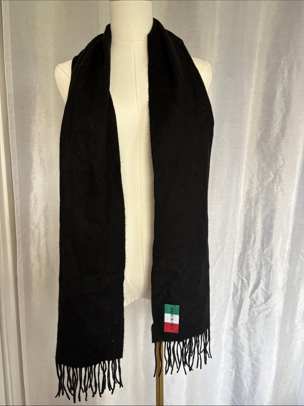 Black Pure Wool Fringe Scarf - Made in Italy